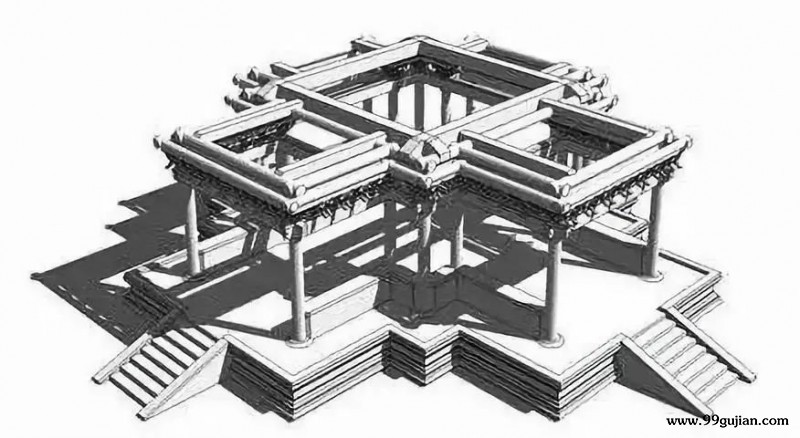 九梁十八柱七十二条脊的-故宫角楼搭建过程手绘图片