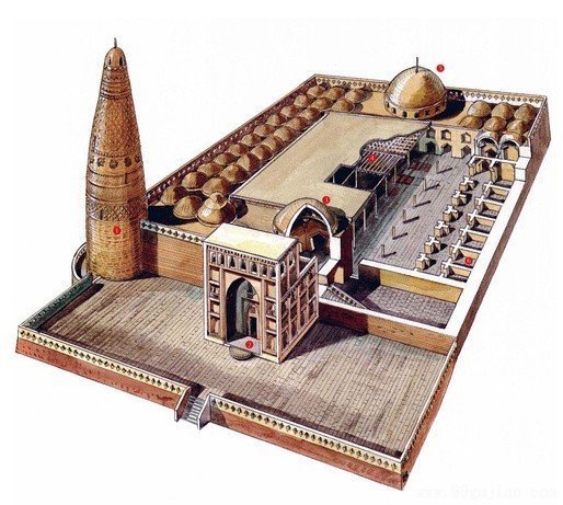 新疆吐鲁番苏公塔礼拜寺手绘图