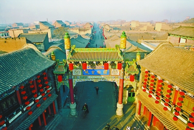 在昭馀古城东门鸟瞰晋商老街 在昭馀古城东门鸟瞰晋商老街